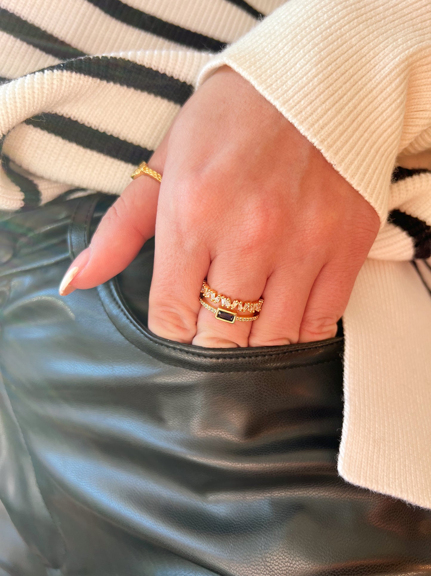 Green Double Stack Gemstone Ring