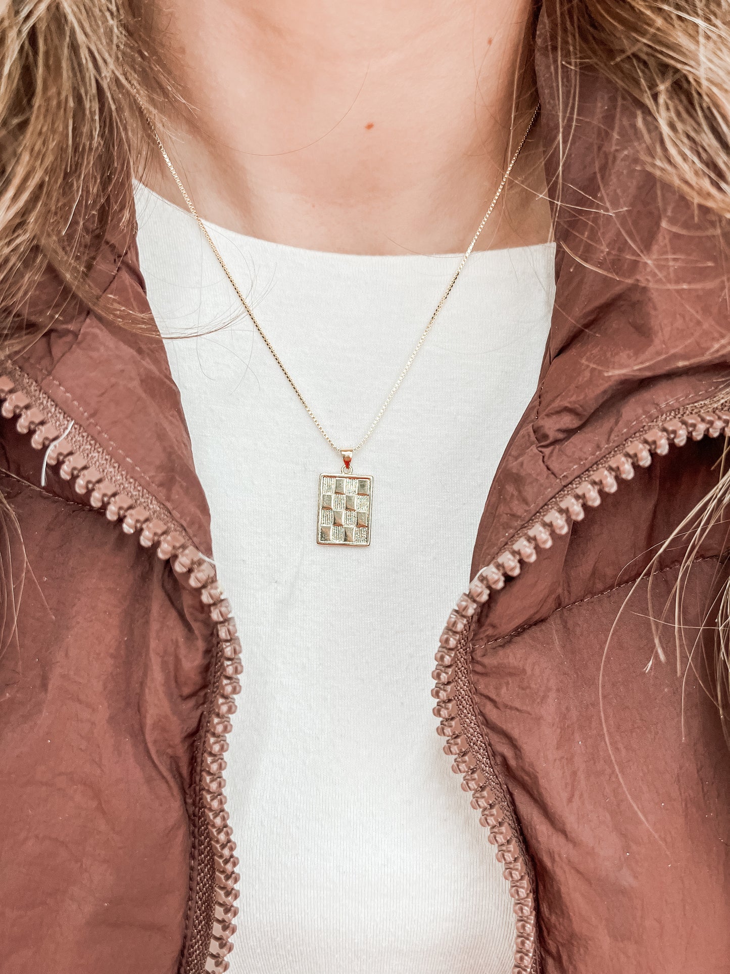 Gold Square Checker Necklace