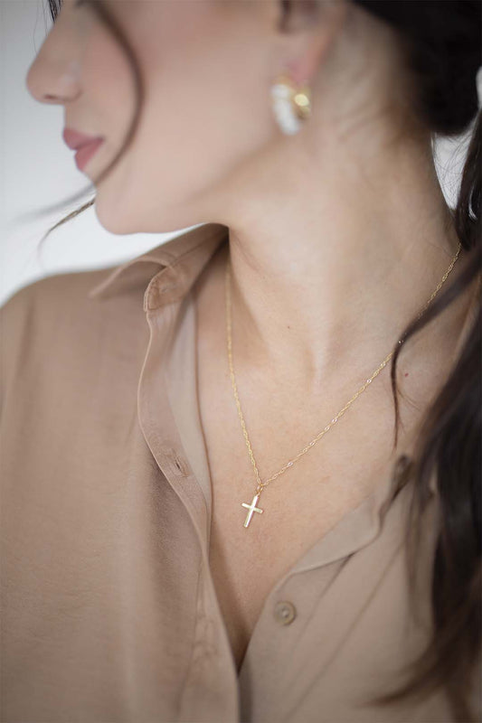 Gold Cross Necklace on Twist Chain