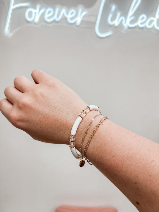 White Tube with clear bamboo Bracelet