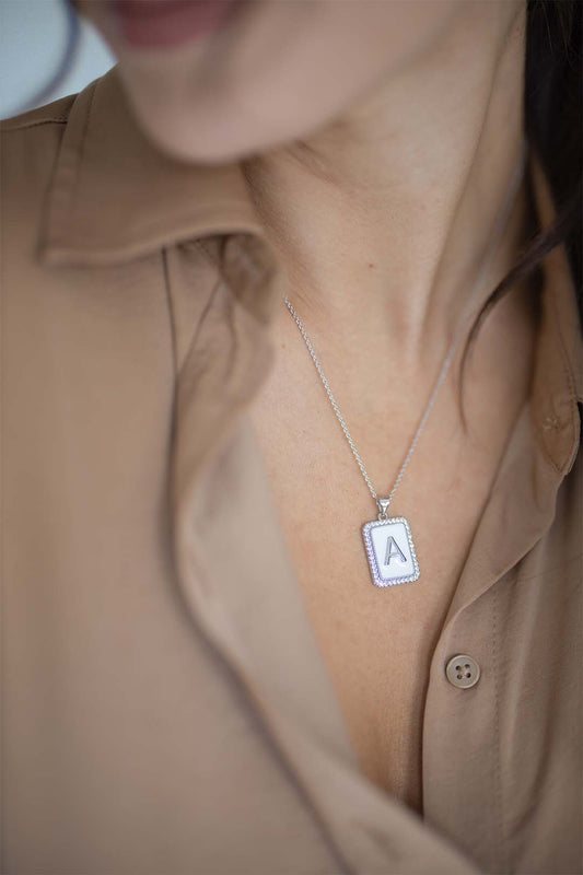 Silver Initial Square Necklace