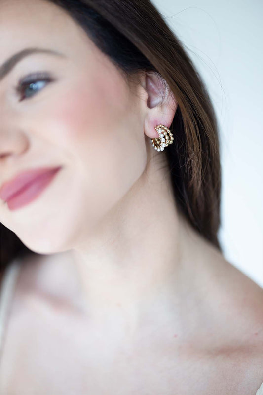 Gold pearl strand hoops