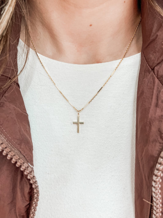 Gold Cross Necklace on Bar Chain