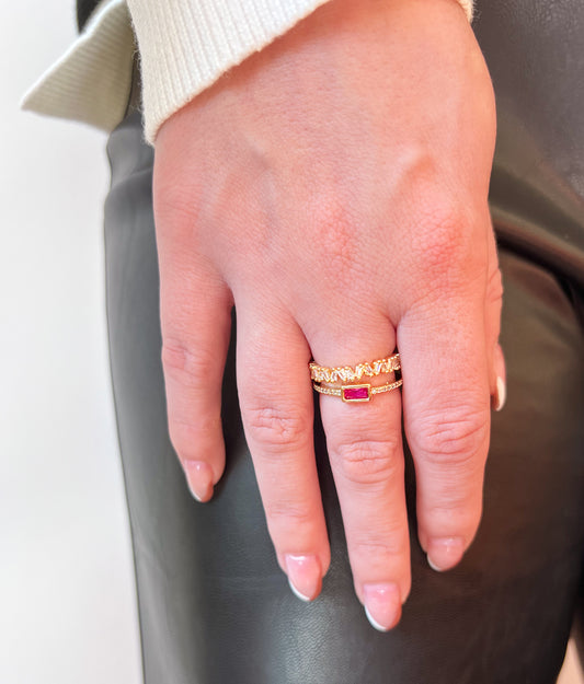 DOUBLE STACK GEMSTONE RING IN PINK