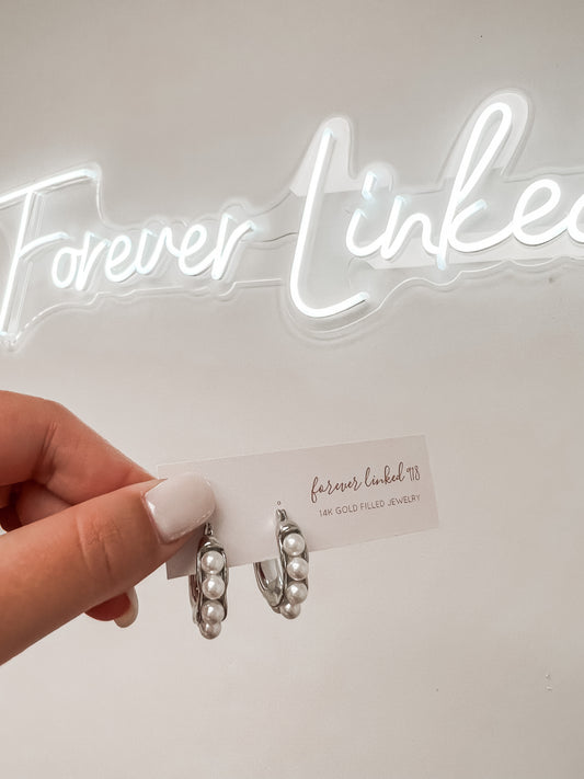 Silver Pearl Hoops
